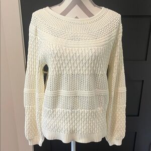 Talbots Creamy Ivory Textured Crew Neck Preppy Knit Sweater Size M